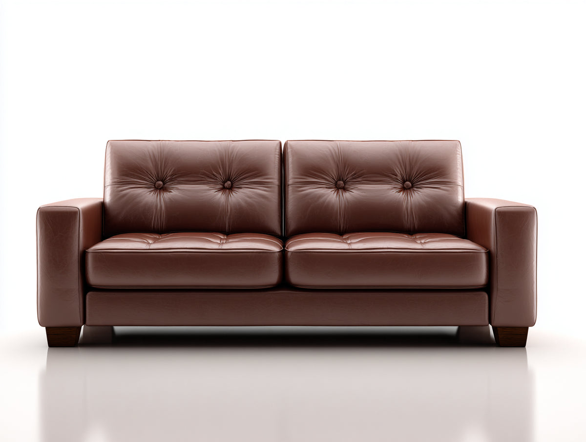 Canapé droit - Cuir-Bois - 196x91x83 cm - Brun acajou - Style moderne rétro