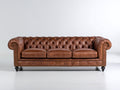Canapé droit - Cuir-Bois - 220x96x78 cm - Marron cognac - Style Chesterfield classique