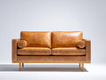 Canapé droit - Cuir-Bois - 186x89x83 cm - Cognac clair - Style moderne rétro