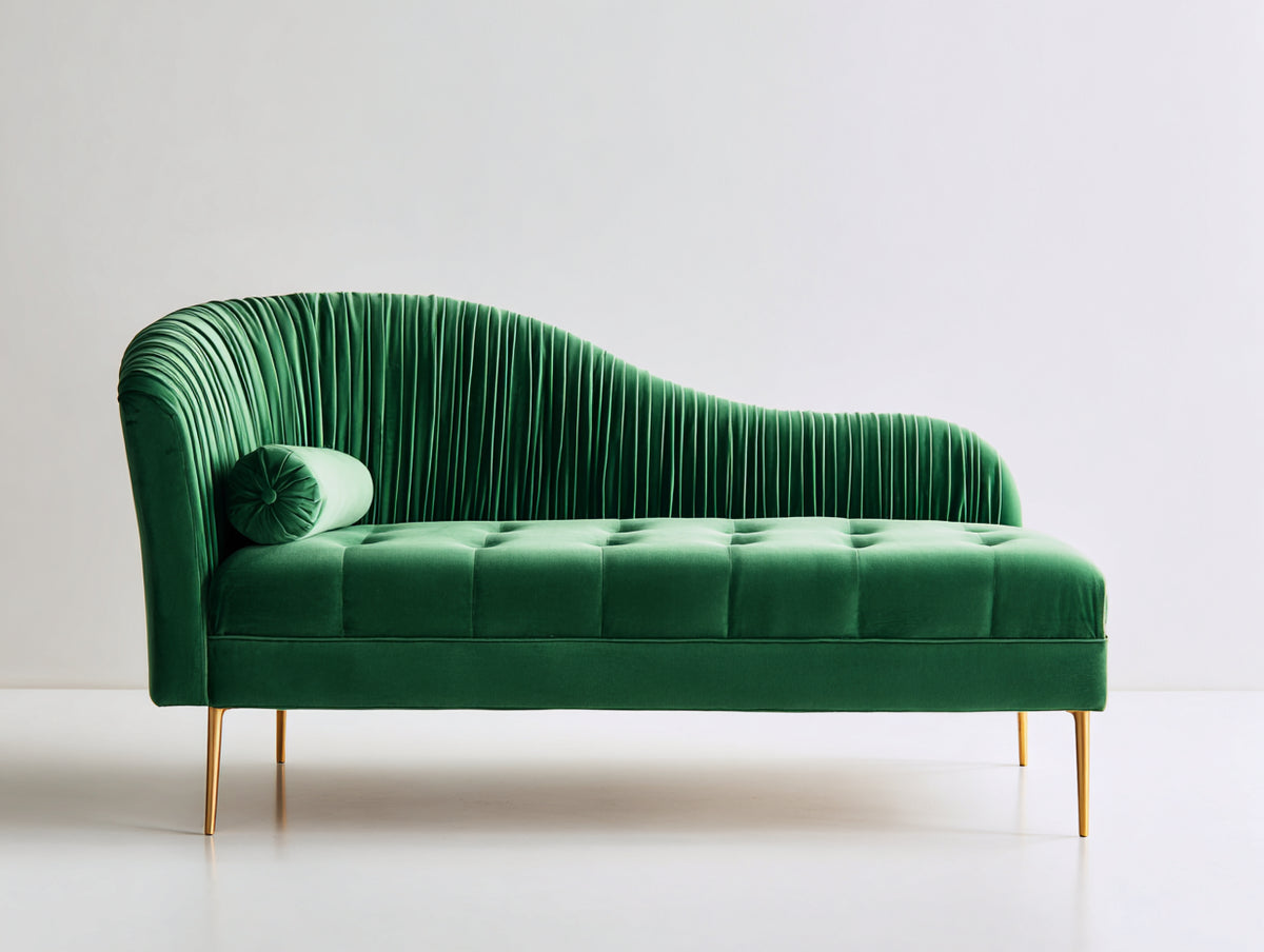Chaise longue - Velours-Métal - 182 x 77 x 88 cm - Vert émeraude - Style Art déco
