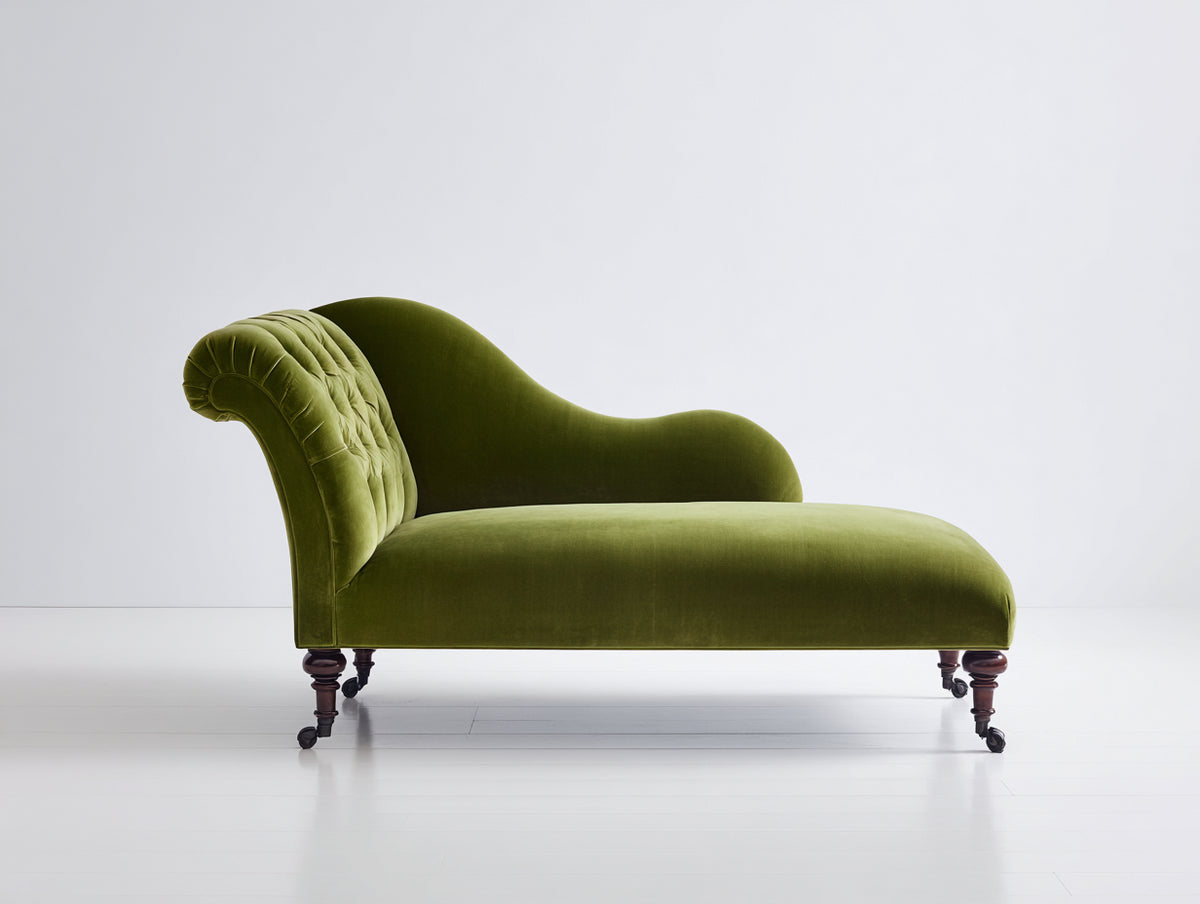 Chaise longue - Velours-Bois-Métal - 178 x 74 x 91 cm - Vert olive - Style classique
