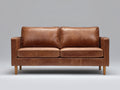 Canapé droit - Cuir-Bois - 182x88x84 cm - Brun caramel - Style moderne rétro