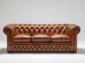 Canapé droit - Cuir-Bois - 228x98x80 cm - Brun caramel - Style Chesterfield classique