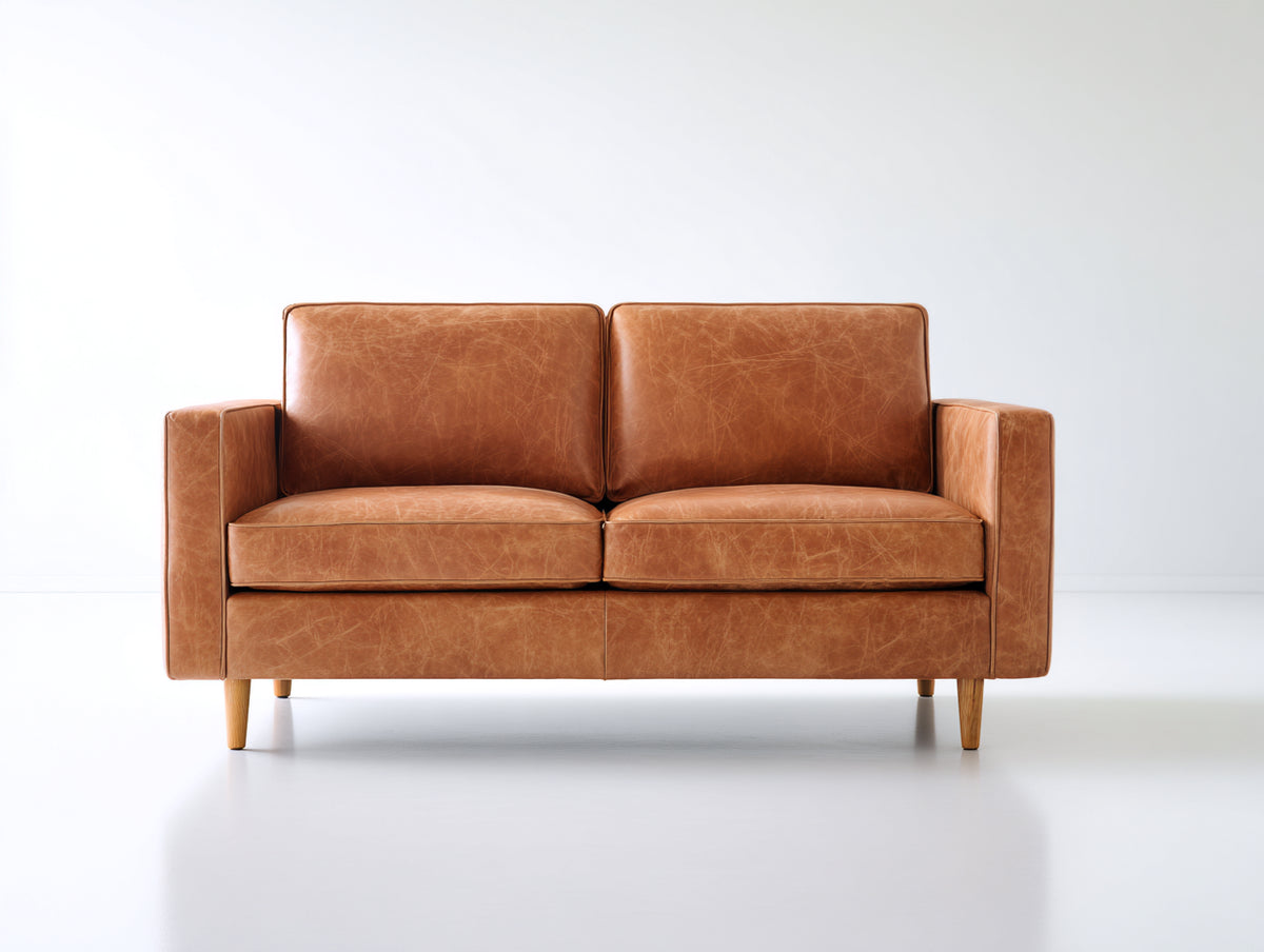 Canapé droit - Cuir-Bois - 178x88x82 cm - Cognac - Style moderne rétro