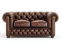 Canapé droit - Cuir - Bois - 190x92x78 cm - Marron foncé - Style Chesterfield classique