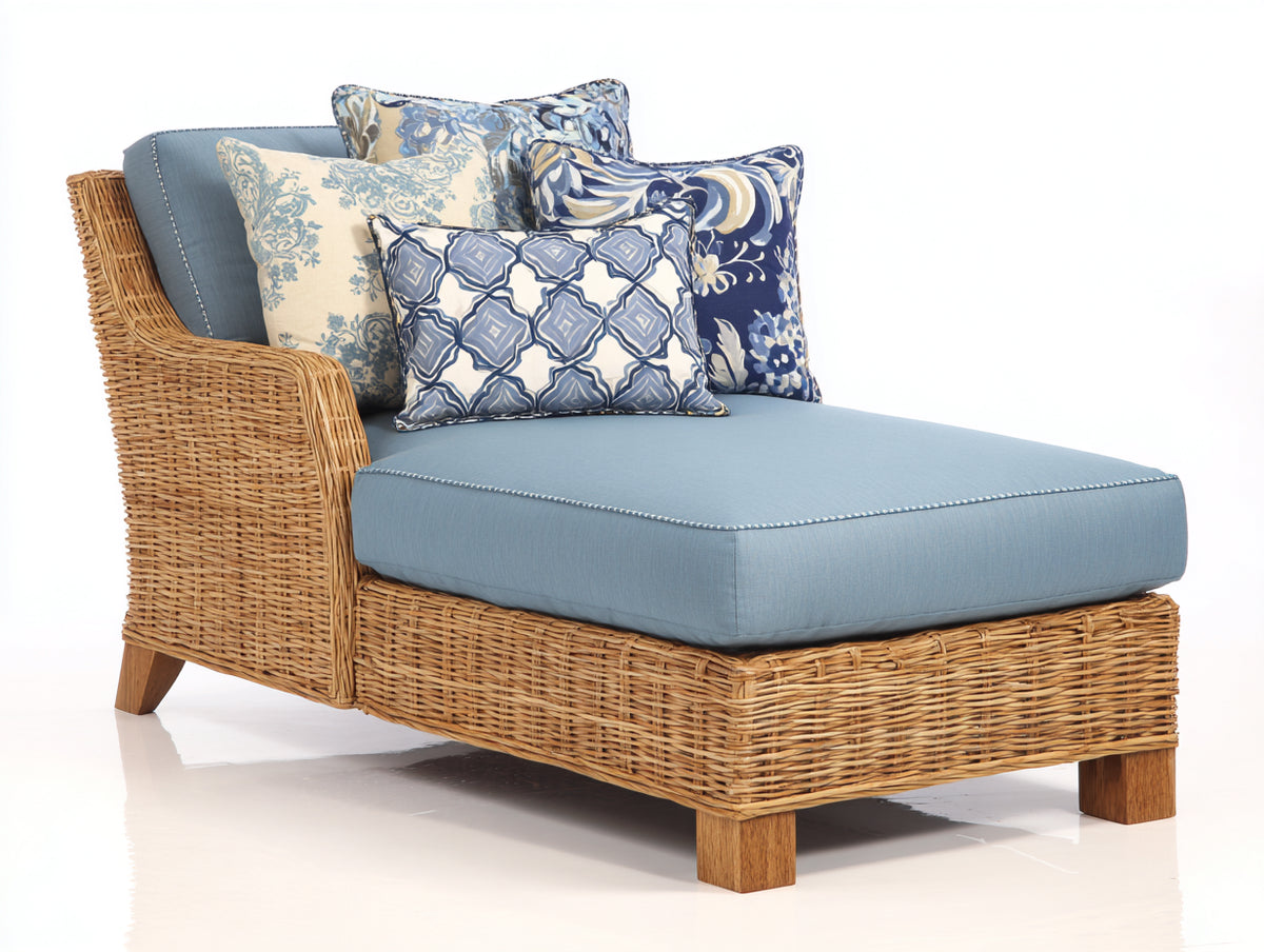 Bain de soleil - résine tressée-textile-bois - 175x92x88 cm - bleu clair-bois naturel - style naturel avec dossier enveloppant