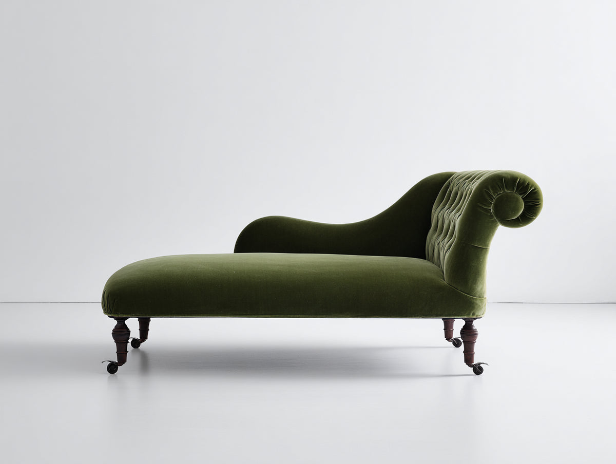 Chaise longue - Velours-Bois-Métal - 180 x 75 x 90 cm - Vert olive - Style classique