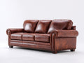 Canapé droit - Cuir - Bois - 225x98x88 cm - Brun acajou - Style classique