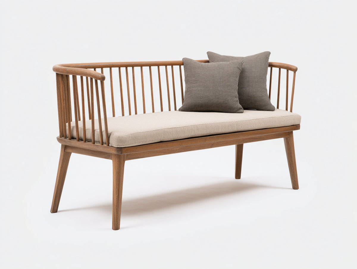 Banc de jardin - Bois-Tissu - 148x64x86 cm - Bois brun-Beige - Style contemporain