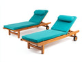 Bain de soleil - bois-textile - 198x68x84 cm - turquoise-bois naturel - style naturel avec dossier réglable et roulettes