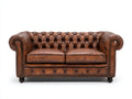 Canapé droit - Cuir-Bois - 194x94x80 cm - Brun cognac - Style Chesterfield classique