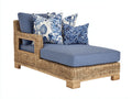Bain de soleil - rotin-textile-bois - 180x90x85 cm - bleu-bois naturel - style naturel avec assise profonde et accoudoir