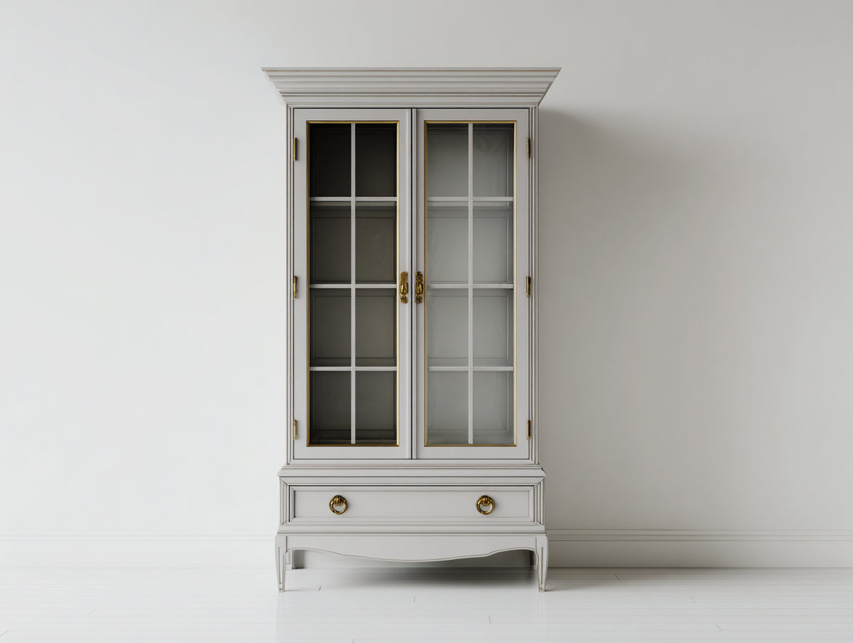 Vitrine - Bois - Verre - 90 x 40 x 190 cm - Gris clair - Style classique