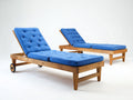 Bain de soleil - bois-textile - 200x70x80 cm - bleu-bois naturel - style naturel avec dossier réglable