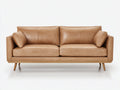 Canapé droit - Cuir-Bois - 204x92x84 cm - Camel clair - Style moderne rétro