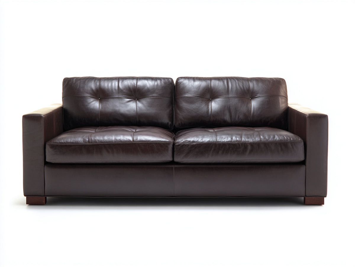 Canapé droit - Cuir-Bois - 198x92x82 cm - Brun chocolat - Style contemporain