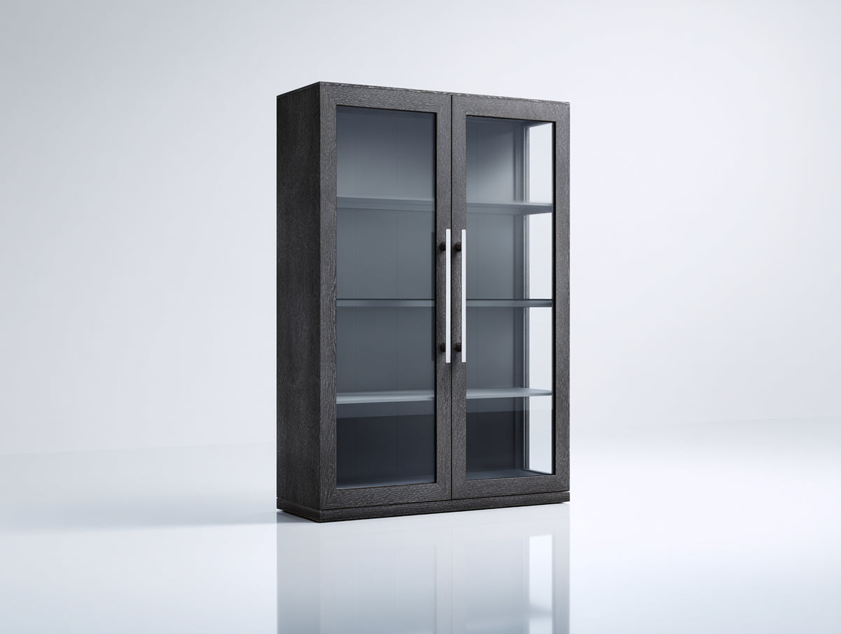 Vitrine - Bois - Verre - Métal - 90 x 40 x 170 cm - Noir - Style moderne