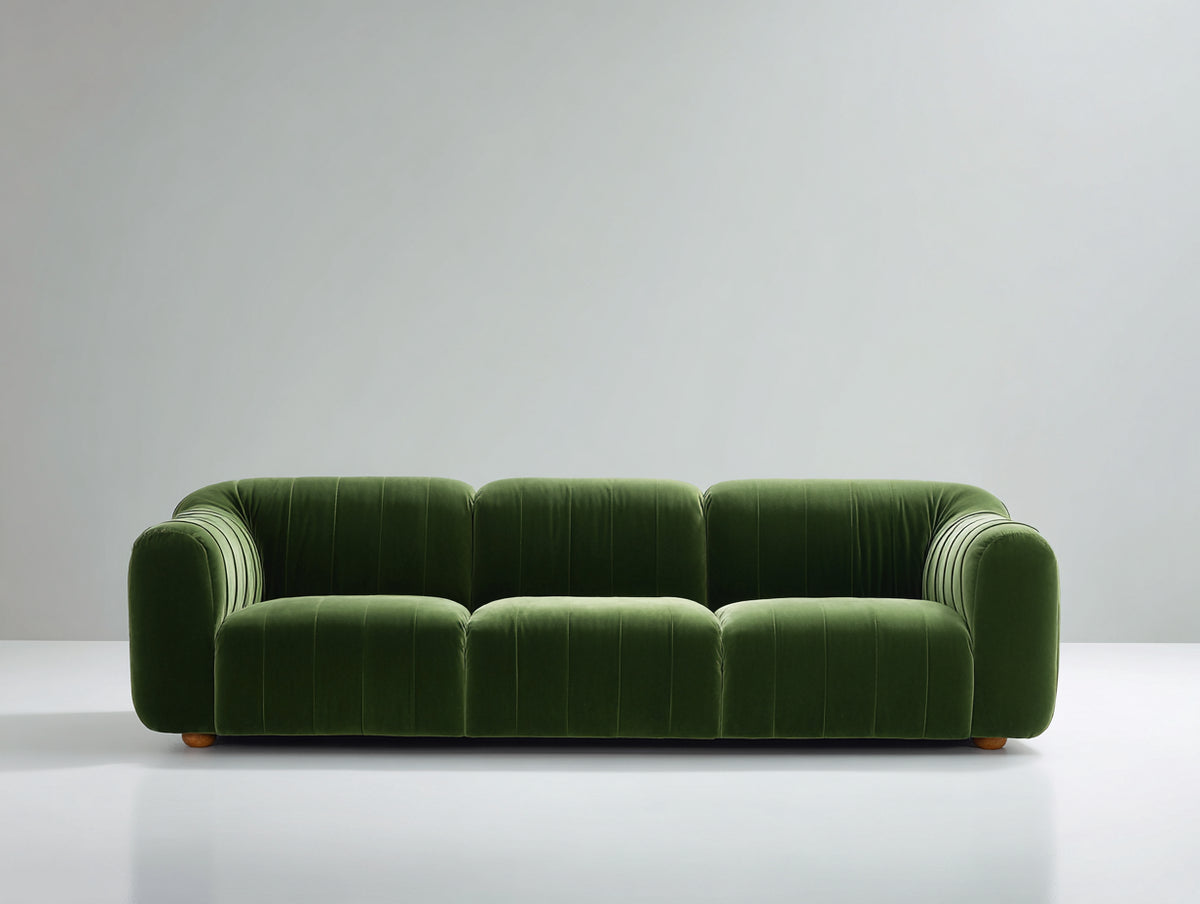 Canapé droit - Velours-Bois - 218x95x78 cm - Vert forêt - Style contemporain