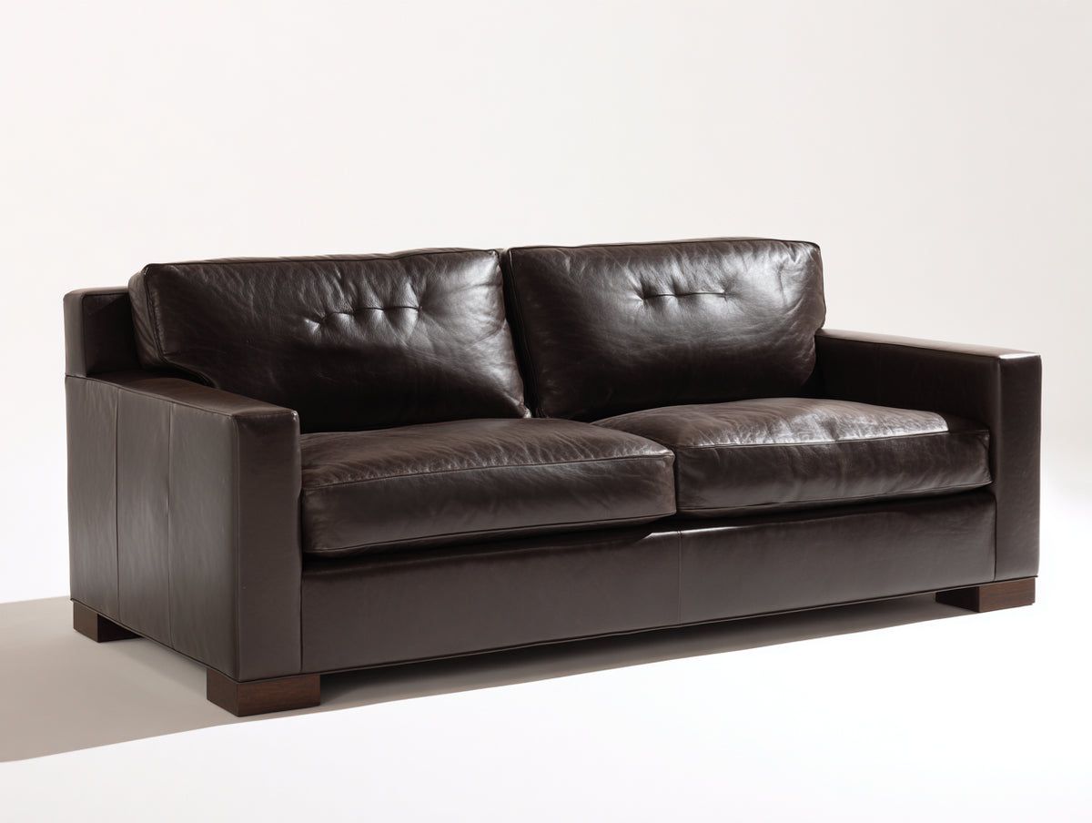 Canapé droit - Cuir-Bois - 202x94x82 cm - Brun espresso - Style contemporain minimaliste