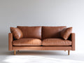 Canapé droit - Cuir-Bois - 190x91x84 cm - Brun cognac - Style moderne épuré