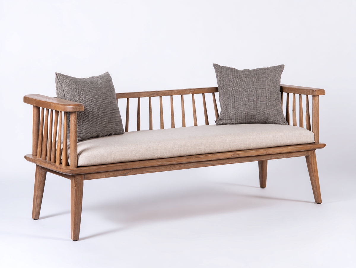 Banc de jardin - Bois-Tissu - 152x66x84 cm - Bois brun-Beige - Style rustique