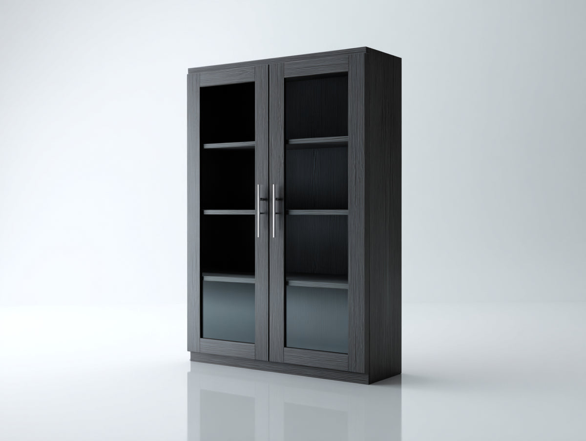 Vitrine - Bois - Verre - Métal - 100 x 40 x 180 cm - Gris foncé - Style moderne