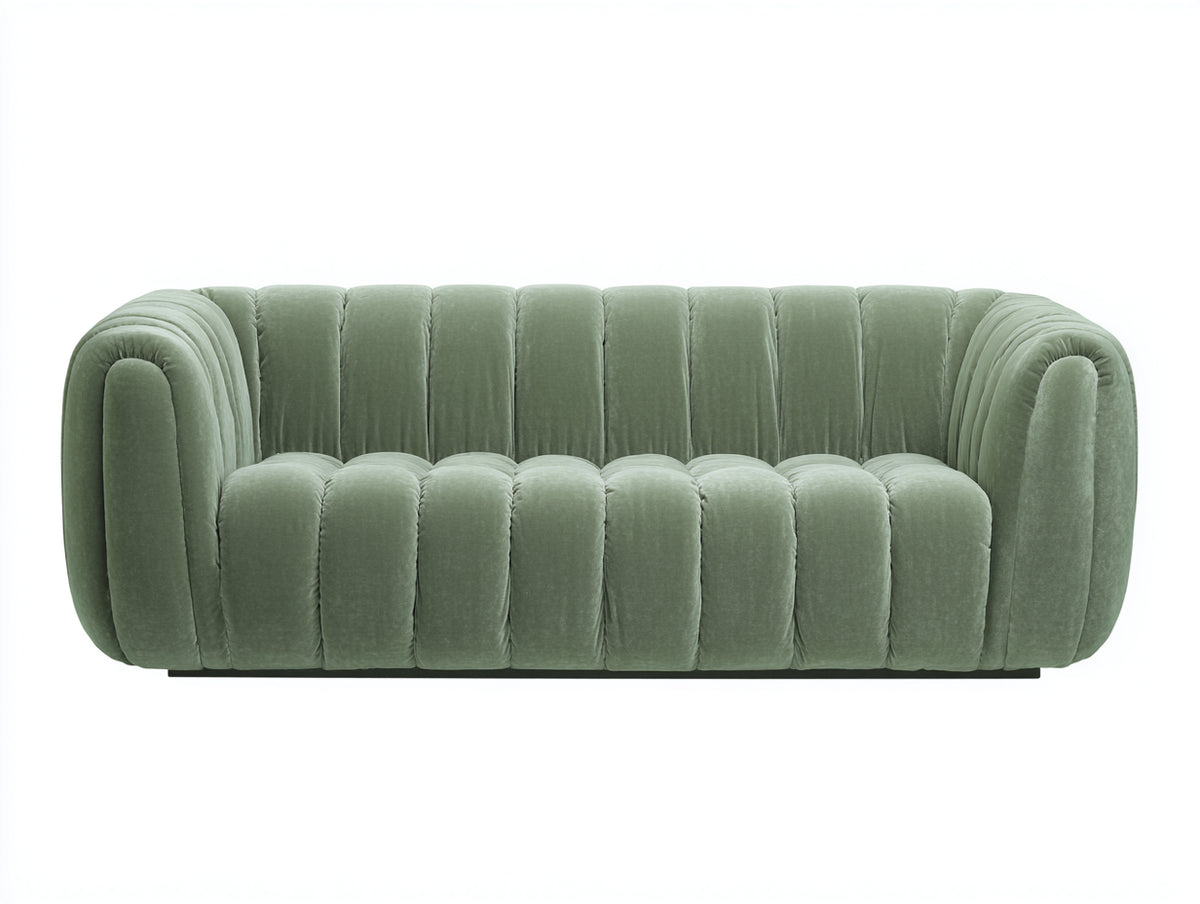 Canapé droit - Velours - 216x96x76 cm - Vert sauge - Style contemporain