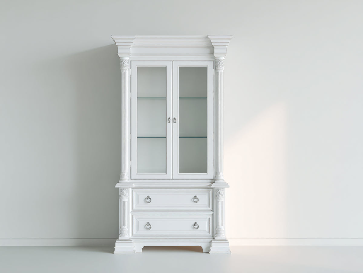 Vitrine - Bois - Verre - 105 x 45 x 215 cm - Blanc - Style classique