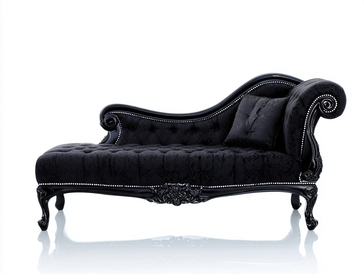 Chaise longue - Velours-Bois - 190 x 80 x 100 cm - Noir - Style baroque