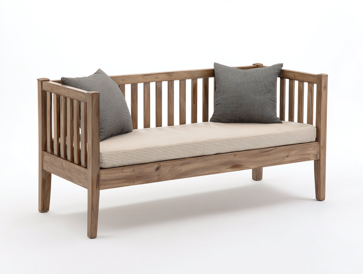 Banc de jardin - Bois-Tissu - 150x65x88 cm - Bois brun-Beige - Style rustique